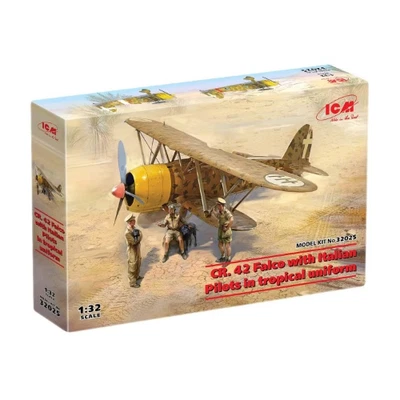CR.42 FALCO WITH ITALIAN PILOTS IN TROPICAL UNIFORM KIT 1:32 Icm Kit Figure Mili - Immagine 1 di 2