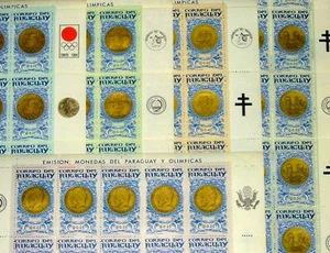 PARAGUAY 1964 OLYMPIC GOLD MEDALS 5 MINT SHEETS 125 STAMPS - Picture 1 of 1