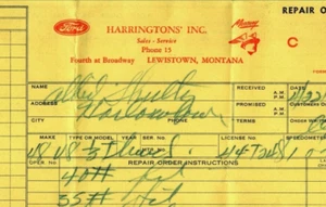 Harringtons Lewistown Montana 1948 Repair Order Ford Mercury - Picture 1 of 3