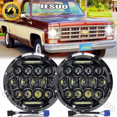 For GMC C15 C25 C35 1975-1978 2X Round LED Headlights Hi-Lo Beam DRL Angel - Image 1 of 4