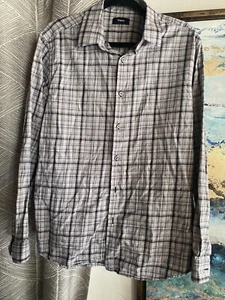 Theory Shirt Men’s Beige Black Plaid Long Sleeve Casual Sz Large - Picture 1 of 8