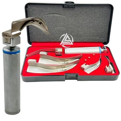 CYNAMED USA NEW GERMAN Macintosh Laryngoscope Set of 6 EMT Anesthesia +4 REPLACEMENT BULBS
