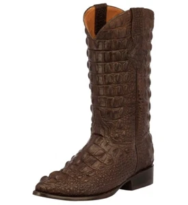 Mens Western Leather Boot Brown Full Crocodile Head Cut Print Size 8.5, 9, 12-14 - Picture 1 of 5