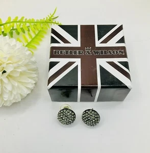 Butler & Wilson Large Pewter White Crystal Round Stud Earrings 17mm - Picture 1 of 3