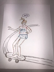 handgefertigte Zeichnungen für Schulkinder. Elementary Paint Mädchen auf Skateboard - Bild 1 von 3