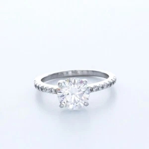 2.2CT NATURAL DIAMOND D/VS2 ROUND CUT 14K GOLD FOUR-PRONG CLASSIC SIDESTONE RING - Picture 1 of 7