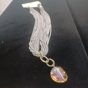"PERCH" MULTISTRAND SILVER TONE METAL SEED BEADED FACETED GLASS PENDANT NECKLACE - Picture 1 of 3