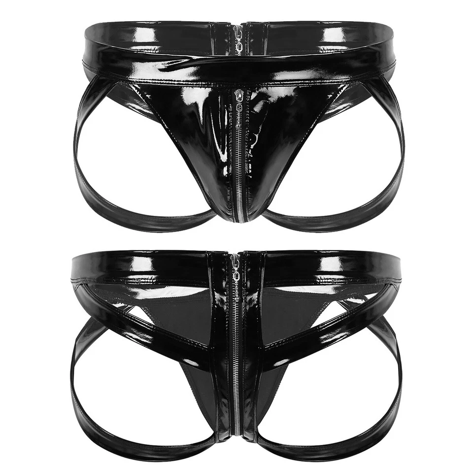 Herren Wetlook Slip Lack Leder Jockstrap Tanga mit Reißverschluss Unterwäsche - Bild 1 von 4