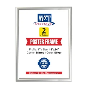 Snap Poster Frame 1" Aluminum Front Loading Wall Mounting 18x24" Silver (Lot 2) - Picture 1 of 9