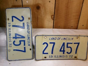 Vintage 1972 Illinois ~ Land of Lincoln ~ License Plates Set 27 457 - Picture 1 of 3