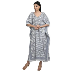 Fabric Venue Block Print Cotton Kaftan Beach Wear Print Summer Long Caftan dress - Picture 1 of 6