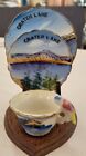 Mini tasse miniature vintage et soucoupe et assiette cratère lac, Oregon souvenir de voyage