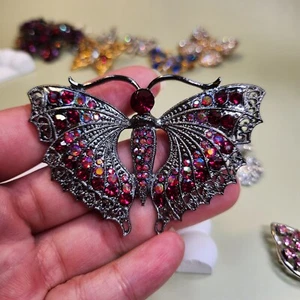 Vintage Brooch Pin Butterfly Red Rhinestone - Picture 1 of 2
