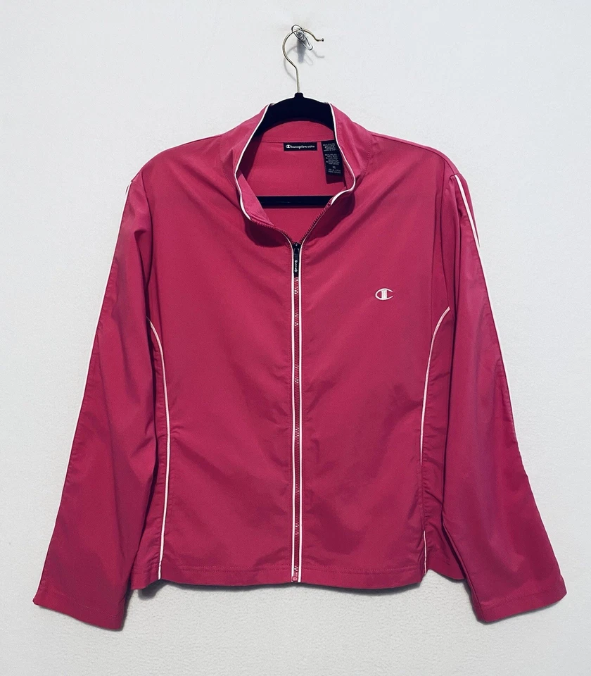 Chaqueta cortavientos vintage Champion Elite para mujer cremallera completa rosa bolsillos XL Foto 1 de 4
