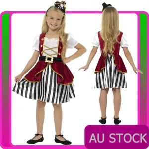 Girls Pirate Girl Costume Skull Crossbones Caribbean Kids Fancy Dress Book Week - Picture 1 of 5