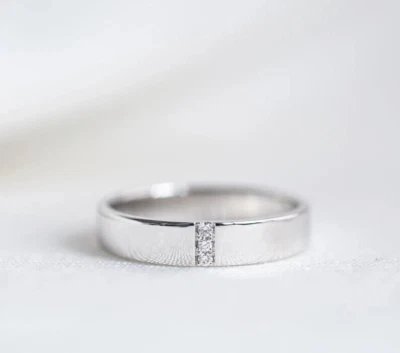 Alianza de boda vertical redonda de diamantes naturales para hombre día de Navidad platino 950 Foto 1 de 4