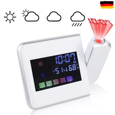 Wetterstation Uhr Netzteil LCD Projektionsuhr Wecker Uhr Kalender Datum Display - Bild 1 von 4