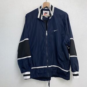 Vintage Nike Windbreaker Jacket Blue Black Coat Long Sleeve Full Zip Size Medium