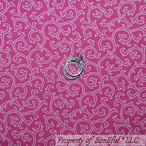 BonEful FABRIC FQ Cotton Quilt VTG Pink White Scroll Swirl Small Swiss Dot Leaf - Picture 1 of 8