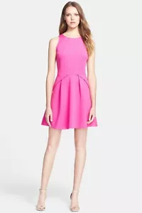 TED BAKER Hot Pink MITTON Scuba Neoprene Knit Skater Fit Flare Dress 5TB = 14 US - Picture 1 of 8