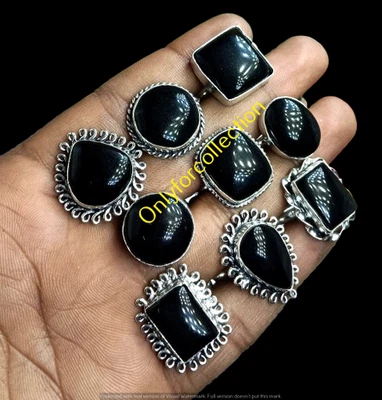 Black Onyx Gemstone Rings Lot 925 Sterling Silver Plated Jewelry Bulk - Image 1 of 3