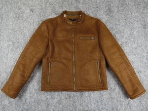 Vintage Guess Jacket Mens Medium Brown Suede Cafe Racer Bomber Coat Moto 90s Y2K - Picture 1 of 10