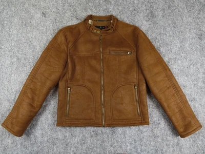Vintage Guess Jacket Mens Medium Brown Suede Cafe Racer Bomber Coat Moto 90s Y2K - Image 1 of 4
