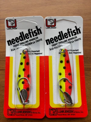 2 Luhr Jensen Needlefish Discontinued Pre Rapala Size 3 Chartreuse Fire Dot 349 - Image 1 of 3