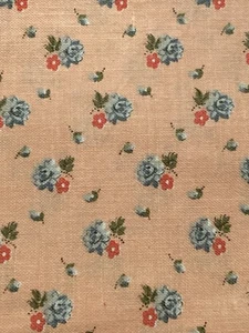 VTG Cranston Fabric Small Blue Pink Flowers on Peach 1Y x 44"W - Picture 1 of 3