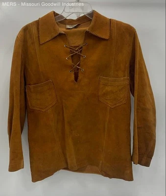 Men's Norm Thompson Brown Lace-Up Suede Shirt Outerwear Classic Style Medium - Image 1 of 3