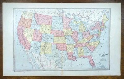 Vintage 1884 UNITED STATES of AMERICA Map 21"x13" Old Antique Original USA DC - Image 1 of 4
