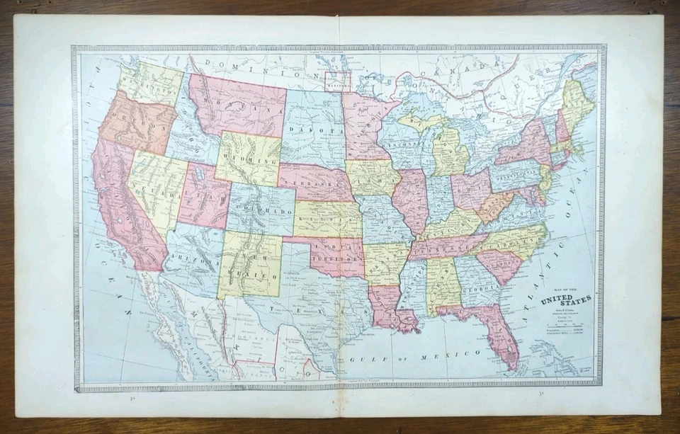 Mapa vintage 1884 ESTADOS UNIDOS DE AMÉRICA 21"x13" antiguo original EE. UU. DC Foto 1 de 4