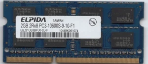 Elpida 2GB DDR3 204Pin SO-DIMM 2Rx8 PC3-10600S-9-10-F1 memory module - Picture 1 of 2