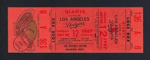 vintage WILLIE MAYS / DON SUTTON 1967 MLB SF GIANTS @ LA DODGERS FULL TICKET - Picture 1 of 1