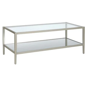 45" Silver Glass And Steel Coffee Table With Shelf - Picture 1 of 9