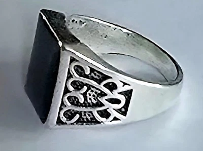ANILLO HOMBRE ÓNIX NEGRO TITANIO PULIDO CALIDAD PLATA NUEVO TALLA 9 Foto 1 de 3