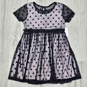Toughskins Kleid Kleinkind Mädchen 4T schwarz rosa Herzen Urlaub - Bild 1 von 9