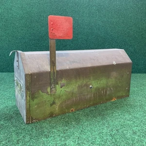 Brass Patina Bronze MailBox w/Signal Flag 17.5” X 8” X 6.5” Post Mount Free Ship - Picture 1 of 8