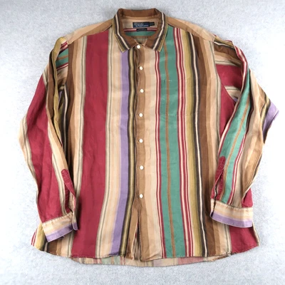 Vintage 90s Polo Ralph Lauren Bonnard Shirt Mens 2XL Silk Linen Multi Stripe L/S - Image 1 of 4