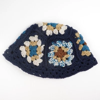 Vintage Style Handmade Crochet Granny Square Bucket Hat Yarn Blue - Image 1 of 4