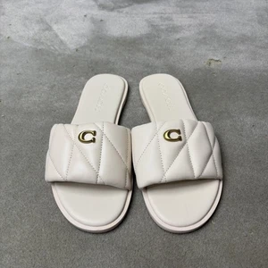 Coach Holly Damen-Sandale Größe 5B weiß gesteppt Pantolette C Logo CR047 Slipper - Bild 1 von 8