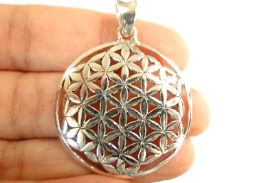 Colgante de plata de ley 925 medallón disco floral liso sin piedra Foto 1 de 4