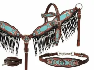 PEARLS & Black Showman Leather FRINGE BreastCollar Wither Strap Bridle Reins SET - Picture 1 of 1