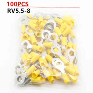 100pcs PVC Ring Terminal Connector Yellow 12-10GA AWG 5/16" Crimp Wire Power M8 - Picture 1 of 8