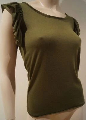 PAUL & JOE SISTER Para Mujer Verde Caqui Cuello Plisado Gorra Mangas Prenda para el torso S Foto 1 de 4