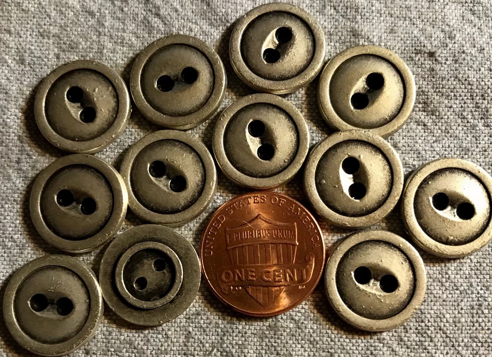 12 Brushed Silver Tone Metal Sew-through 2-hole Buttons Almost 5/8" 15mm # 4786 - Image 1 of 1
