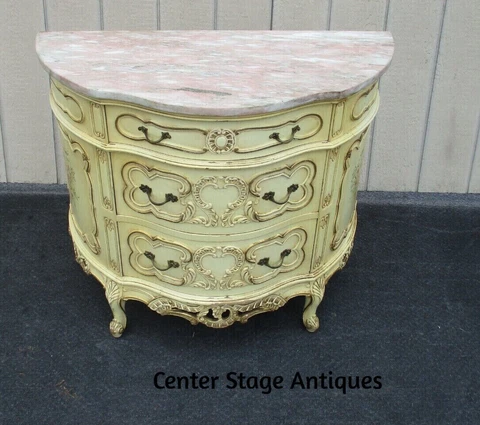 63336  Louis XV Pink Marble Top Cabinet Server Sideboard w hand painted flowers Cover