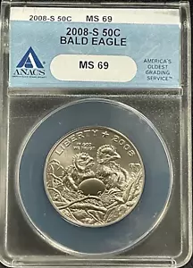 2008-S 50c BALD EAGLE COMMEMORATIVE HALF DOLLAR ANACS CERTIFIED MS69 - Picture 1 of 14