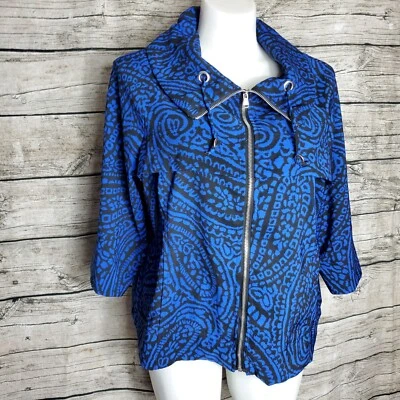 Erin London women’s jacket zip front blue print 3/4 sleeve size XL - Image 1 of 4