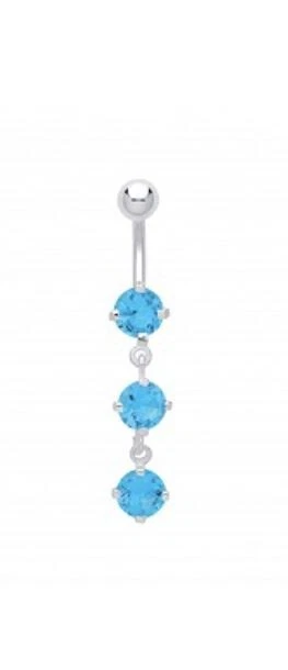 Argento Sterling Blu Acqua Zirconia Cubica Piercing per Ombelico - Immagine 1 di 1